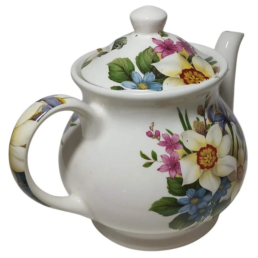 Sadler Windsor Floral Teapot Lidded Iris Daffodils Spring Flowers England 6.5 In